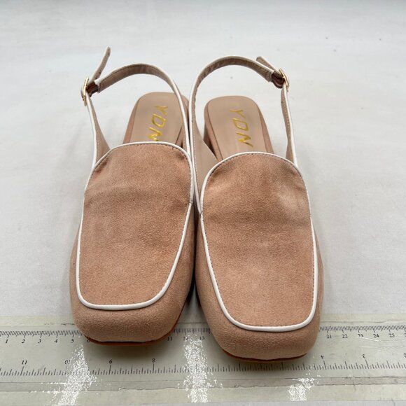 YDN Beige Square Toe Block Low Heels Slingback Formal Loafer Dressy Pump - Picture 3 of 8